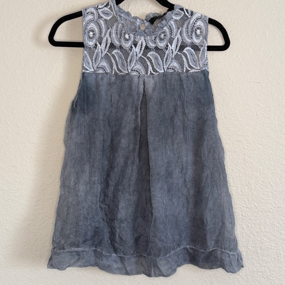 Whimsigoth Fairy Grunge Victorian Grey Silk Lace Ethereal Blouse Womens Small‎